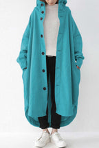 Hooded Pocket Button-up Coat