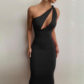 One Shoulder Knot Strap Slash Cut Out Bodycon Maxi Dress