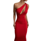 One Shoulder Knot Strap Slash Cut Out Bodycon Maxi Dress