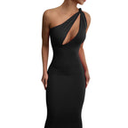One Shoulder Knot Strap Slash Cut Out Bodycon Maxi Dress