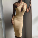 One Shoulder Knot Strap Slash Cut Out Bodycon Maxi Dress