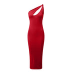 One Shoulder Knot Strap Slash Cut Out Bodycon Maxi Dress