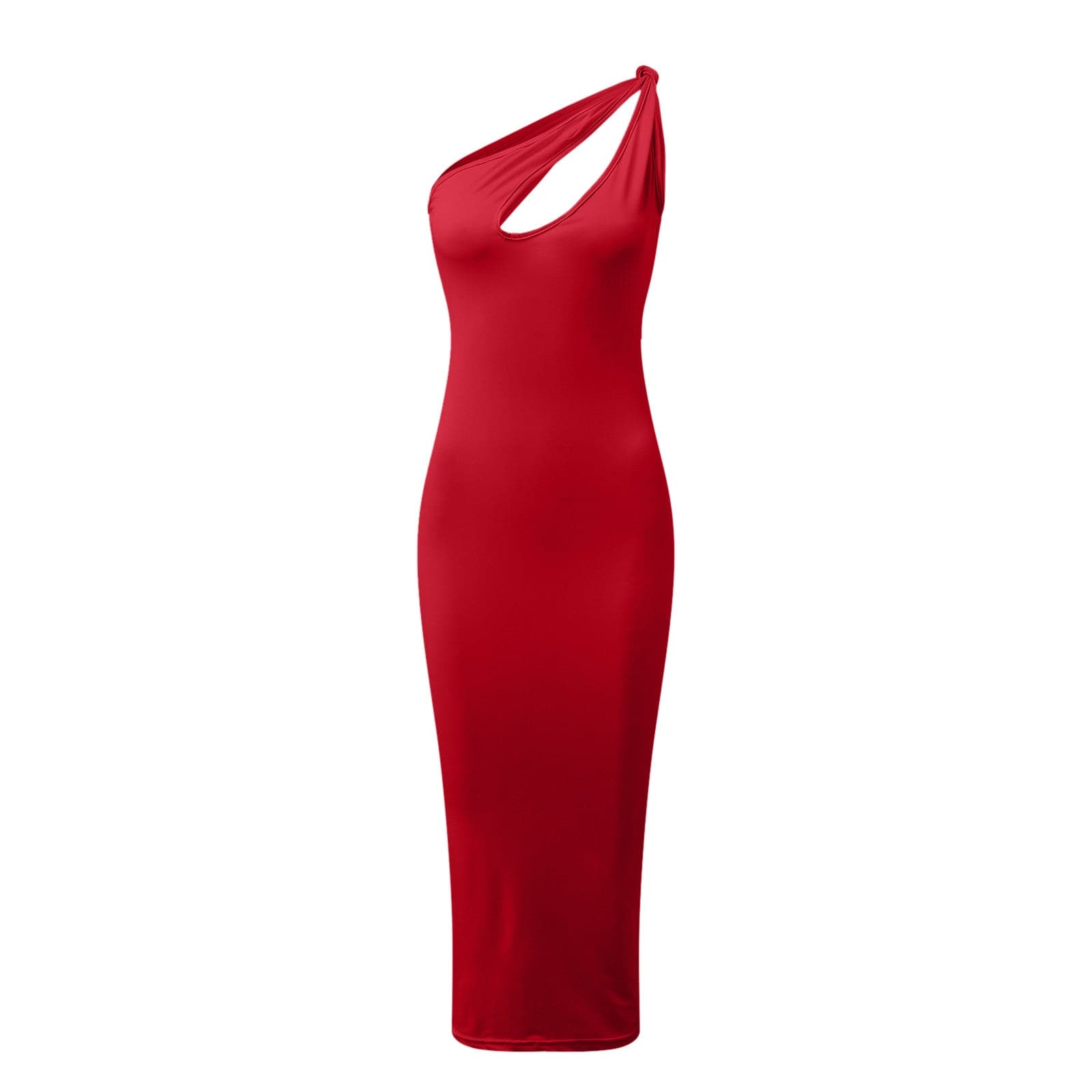 One Shoulder Knot Strap Slash Cut Out Bodycon Maxi Dress