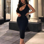 One Shoulder Knot Strap Slash Cut Out Bodycon Maxi Dress