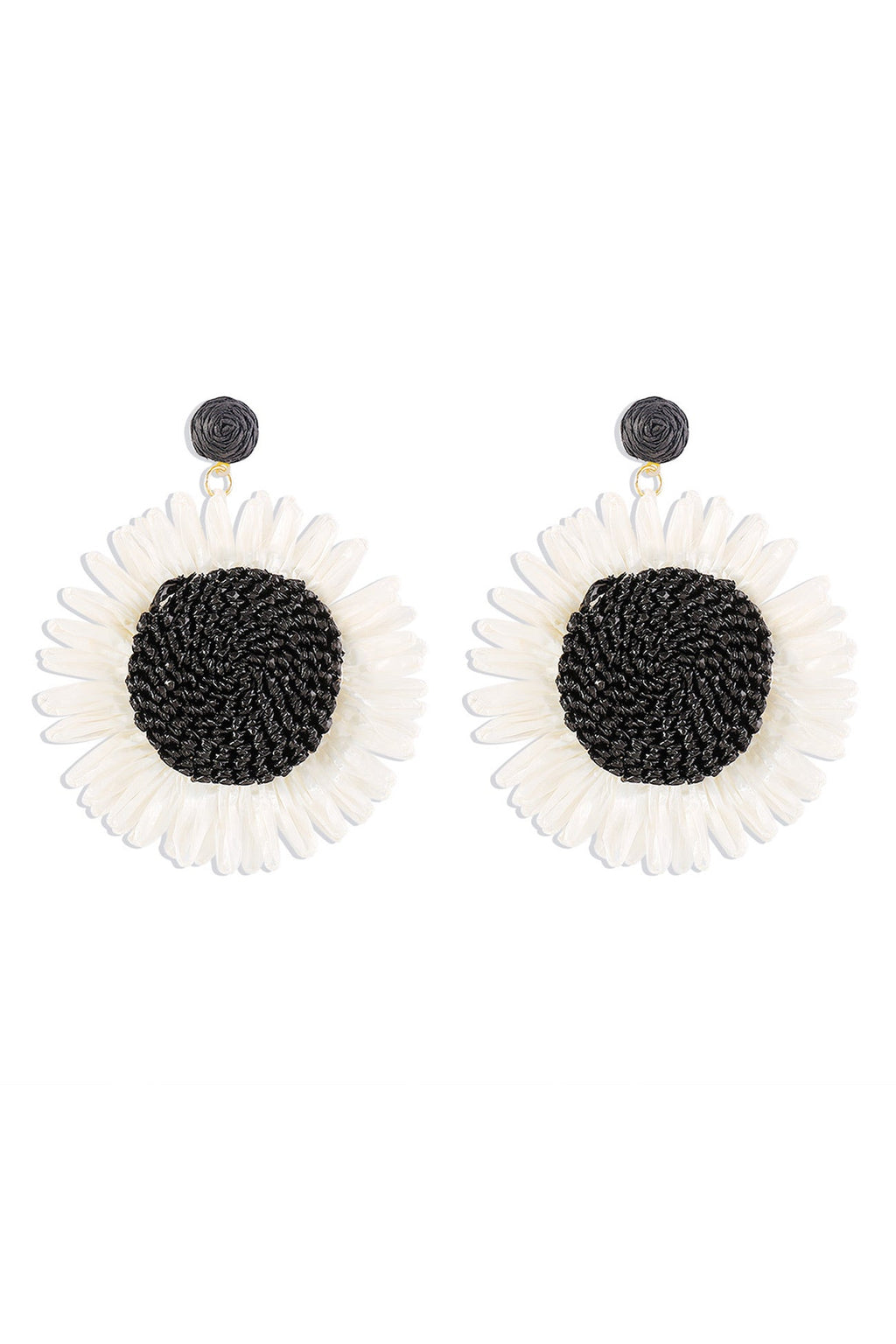 Bohemian Raffia Braided Floral Earrings