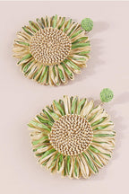 Bohemian Raffia Braided Floral Earrings
