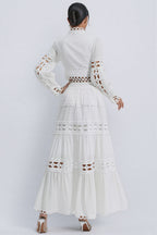 Alerolt White Lace Hollow Maxi Dress Set
