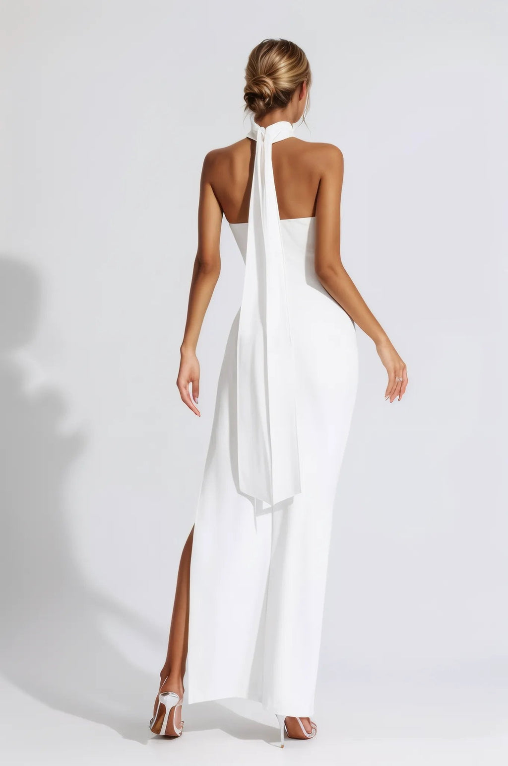 Bonnie Halter Gown Dress with Ruched 3D Flowers
