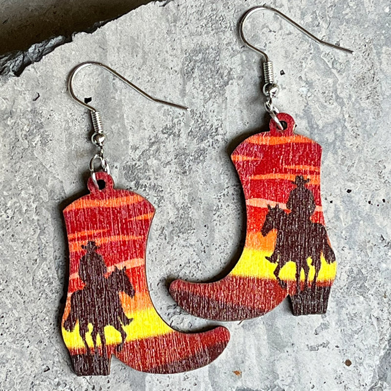 Blue Zone Planet | Boots Shape Wooden Dangle Earrings