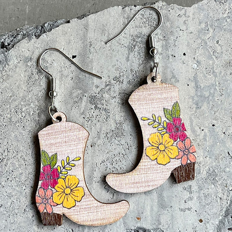 Blue Zone Planet | Boots Shape Wooden Dangle Earrings