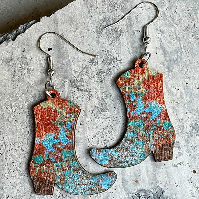 Blue Zone Planet | Boots Shape Wooden Dangle Earrings