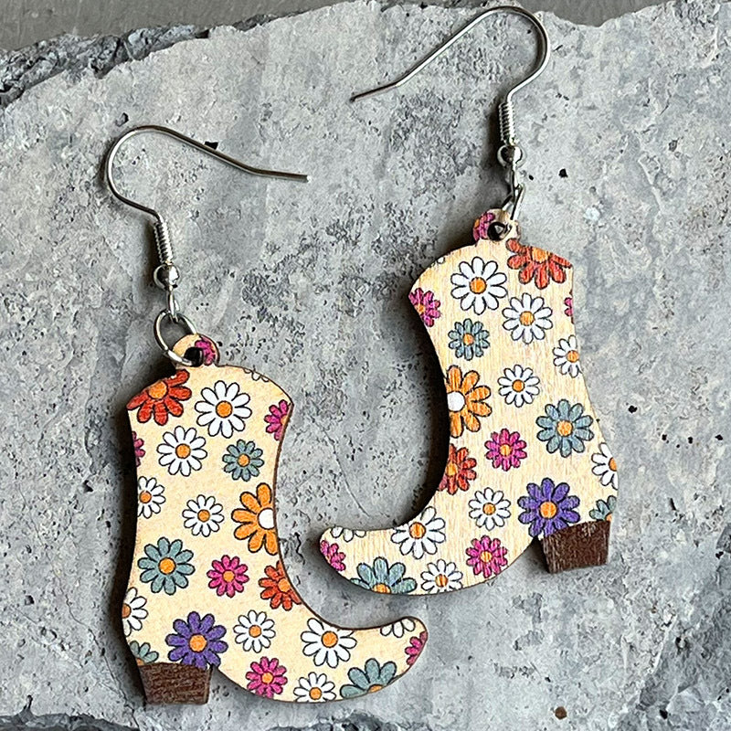 Blue Zone Planet | Boots Shape Wooden Dangle Earrings