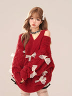 Bow Cut Out Fluffy Sweater