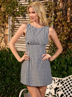 Bow Tie Back Cut Out Plaid Print Sleeveless Dress