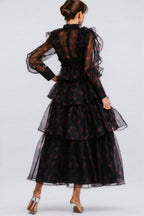 Ellarv Black Crushed Mesh Maxi Dress