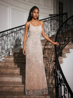 Beaded Chandelier Scoop Neck Sleeveless Column Maxi Gown