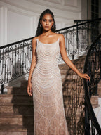 Beaded Chandelier Scoop Neck Sleeveless Column Maxi Gown