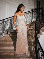 Beaded Chandelier Scoop Neck Sleeveless Column Maxi Gown