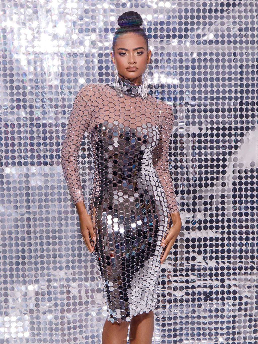 Brecken Long Sleeve Embellished Midi Dress