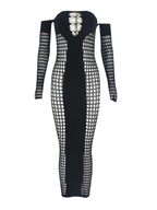 Off Shoulder Lace Up Cutout Fishnet Panel Maxi Dress