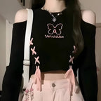 Butterfly Lace-Up Crop Top