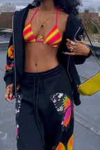 Butterfly Print Zip-up Hoodie Sweatpants Set