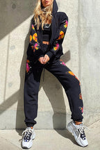 Butterfly Print Zip-up Hoodie Sweatpants Set
