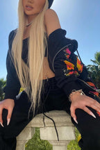 Butterfly Print Zip-up Hoodie Sweatpants Set
