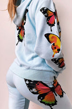 Butterfly Print Zip-up Hoodie Sweatpants Set