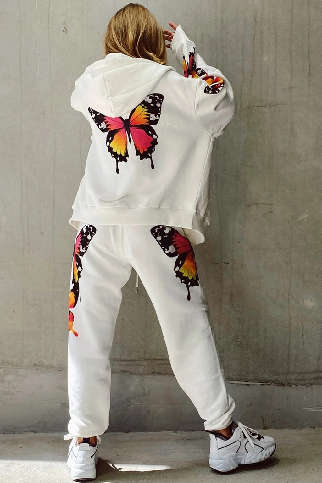 Butterfly Print Zip-up Hoodie Sweatpants Set