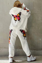 Butterfly Print Zip-up Hoodie Sweatpants Set