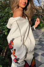 Butterfly Print Zip-up Hoodie Sweatpants Set