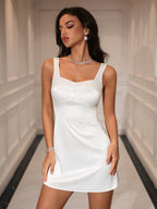 Button Embellished Zipper Satin Bodycon Dress