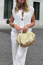 Button Front Sleeveless Pocket Knit Cardigan