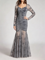 Party Dress Maxi Light Apricot Stand Collar Pleated Long Sleeves Printed Casual Dress