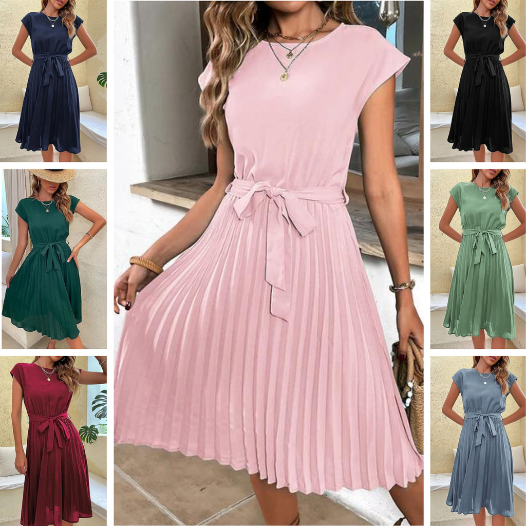 Sabina Chic Short Sleeve Pleated Casual Mini Dress for Summer Everyday Luxe Edit
