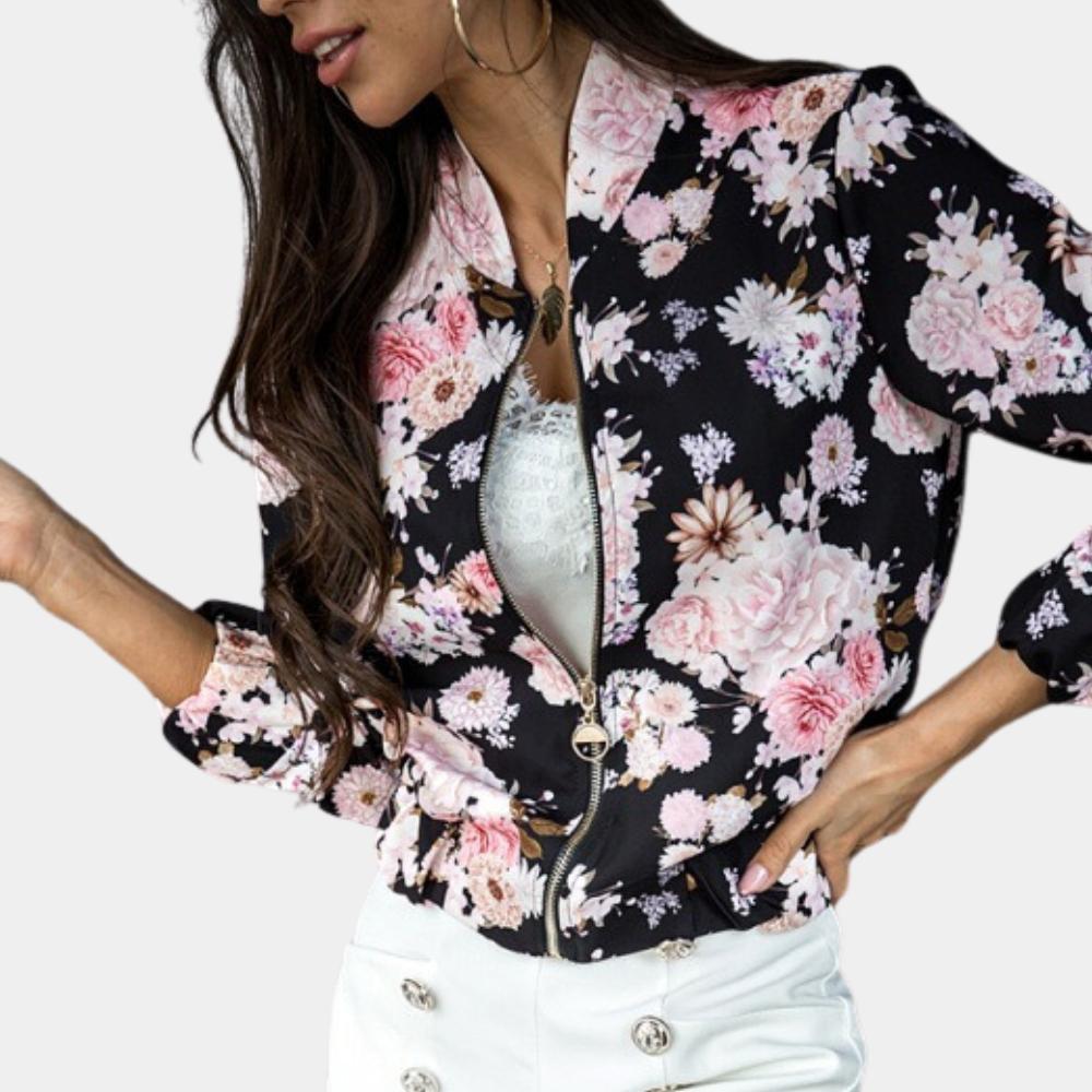 | Women's Flower Pattern Zip-Up Jacket