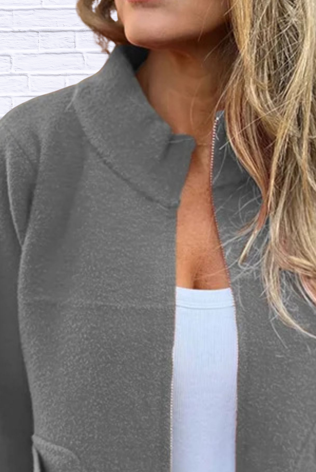Full Size Textured Knit Zip Up Outerwear Plus Size