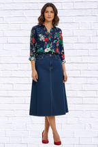 Tropical Floral Viscose Button-Up Shirt _ Collared Long Sleeve Blouse with Front Pocket