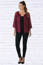 Sheer Chiffon Button-Front Blouse _ Lightweight 3/4 Sleeve Top with Layered Tank Look