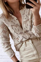 Lace Button-Up Long Sleeve Shirt