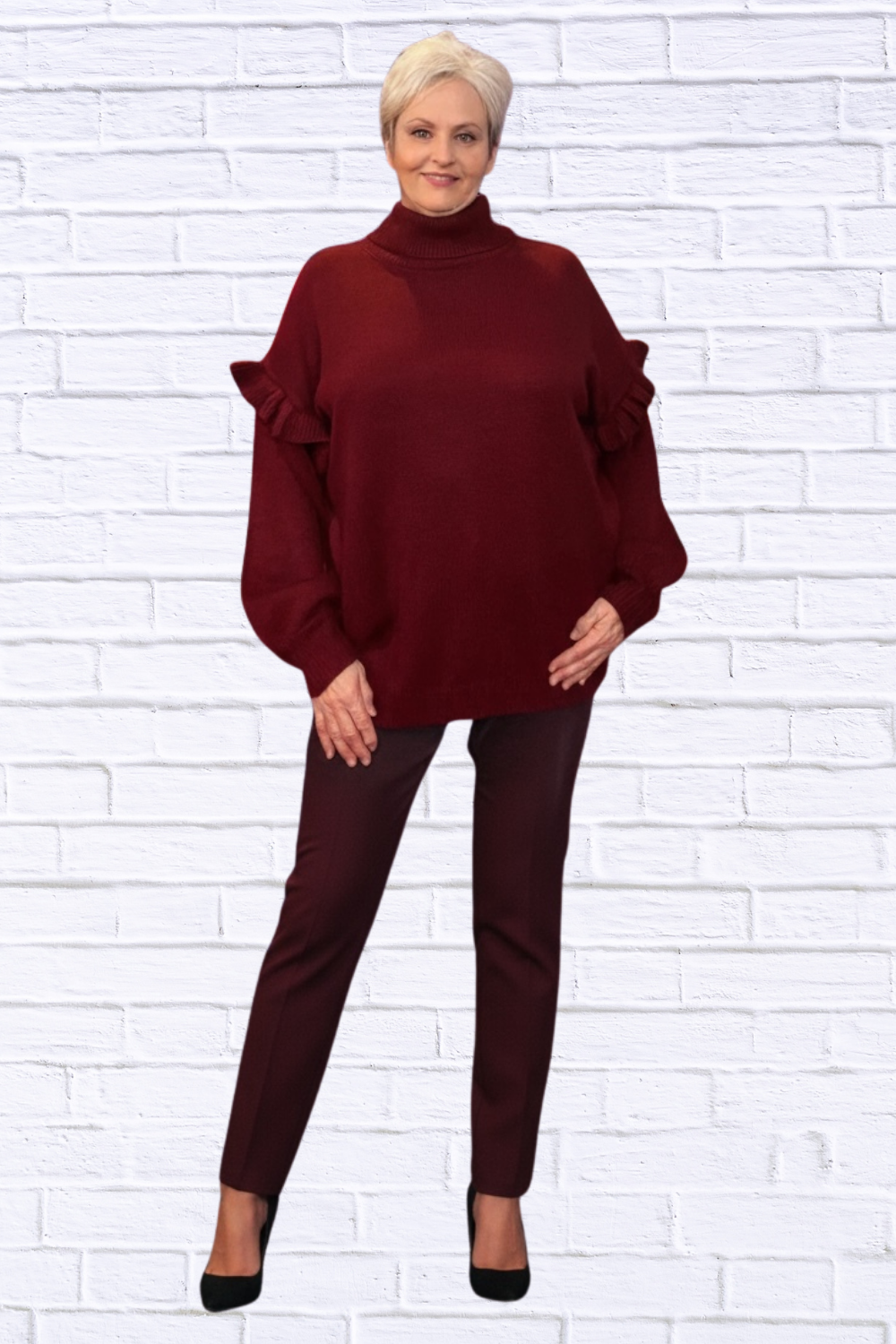 Turtleneck Dropped Shoulder Sweater _ Women__ Oversized Knit Pullover for Cozy Effortless Style