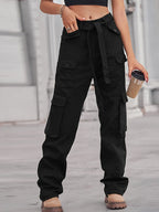 Belted Baggy Denim Cargo Jeans
