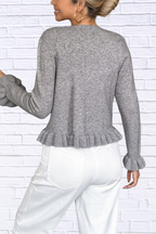 Ruffled Trim Button-Up Knit Cardigan