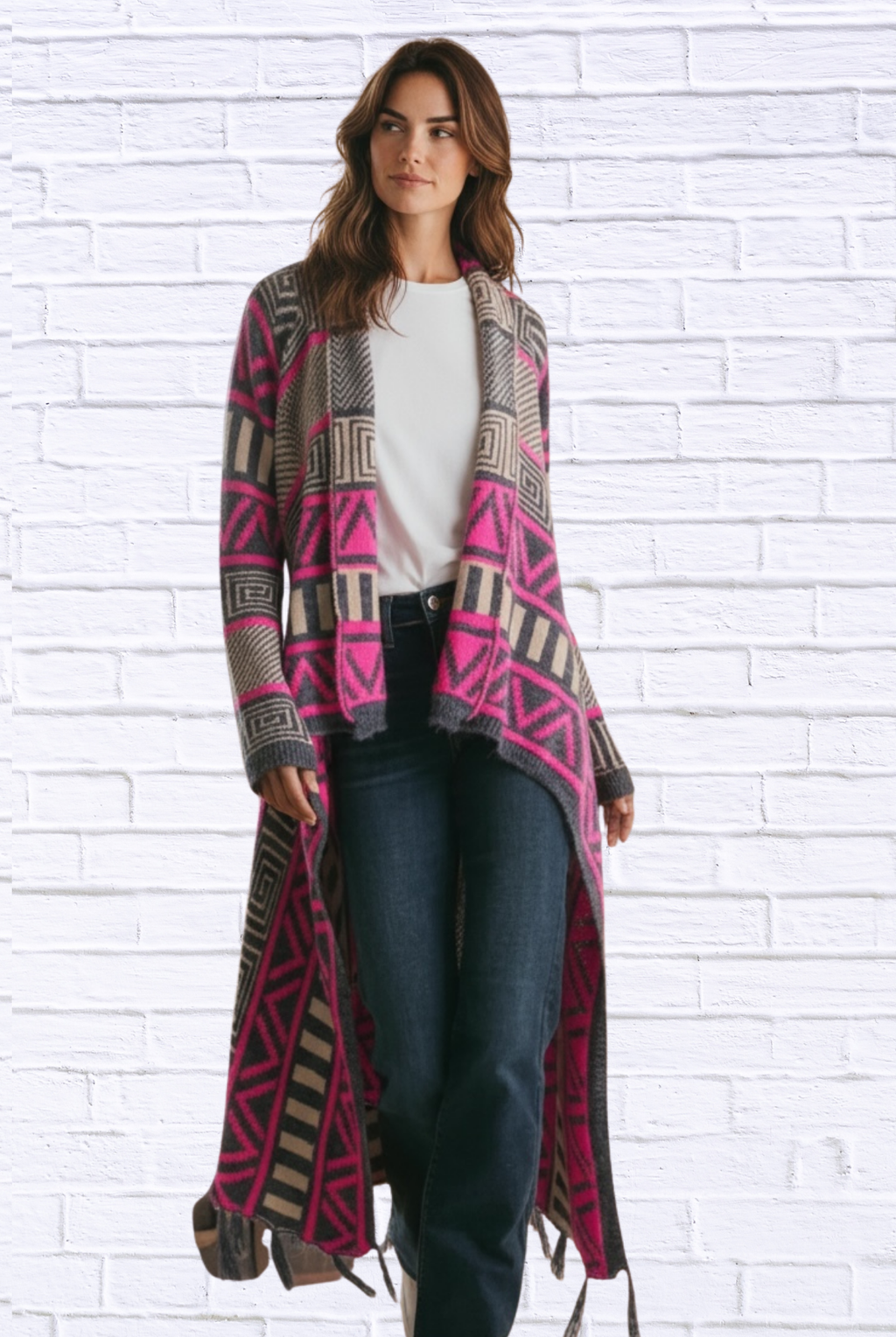 Printed Shawl Cardigan with Fringed Hem _ Cozy, Stylish, and Perfect for Layering!