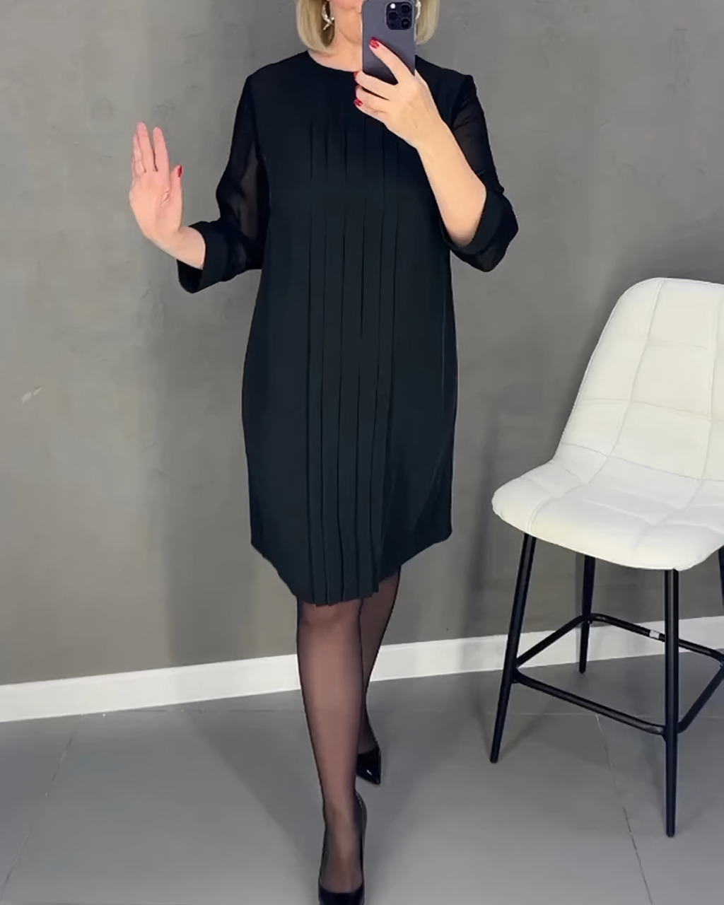 Irene Timeless Dress with Mesh Sleeves Chic Silhouette Collection