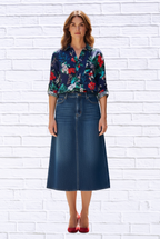 Tropical Floral Viscose Button-Up Shirt _ Collared Long Sleeve Blouse with Front Pocket