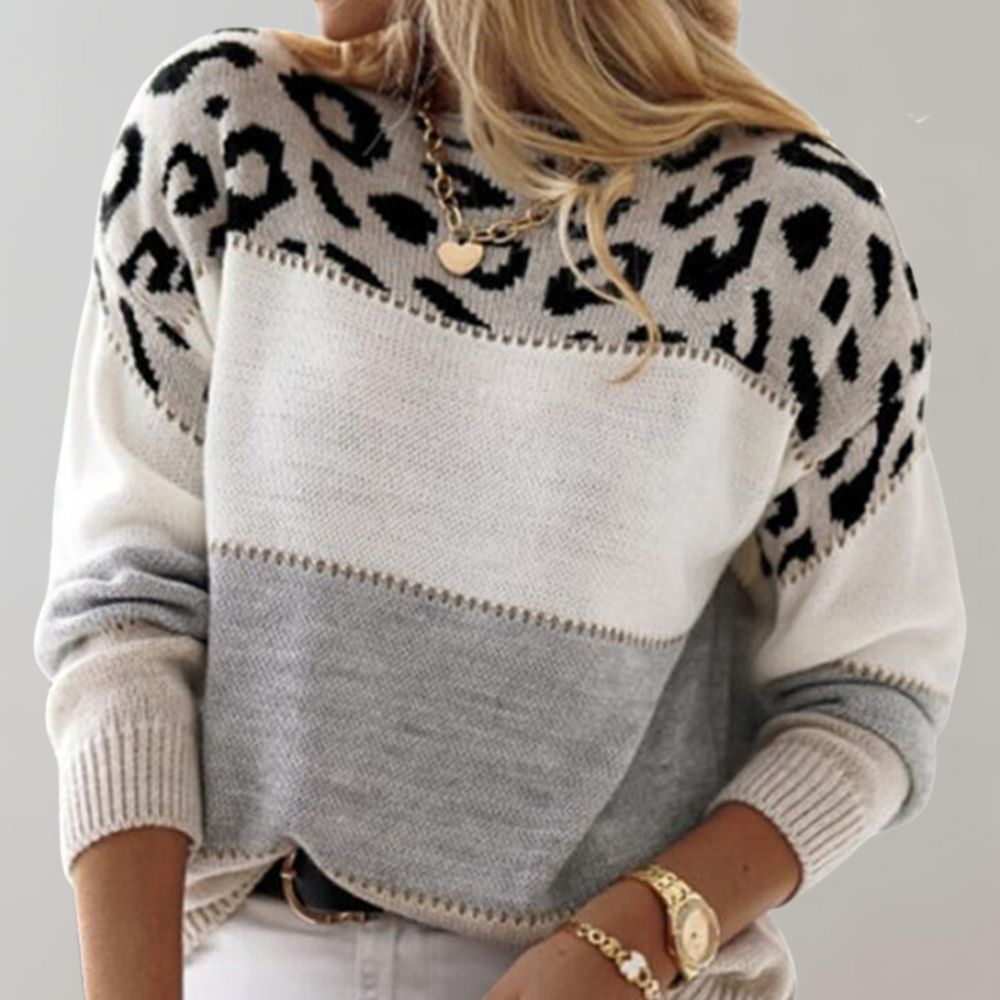 | Leopard Accent Knit Sweater