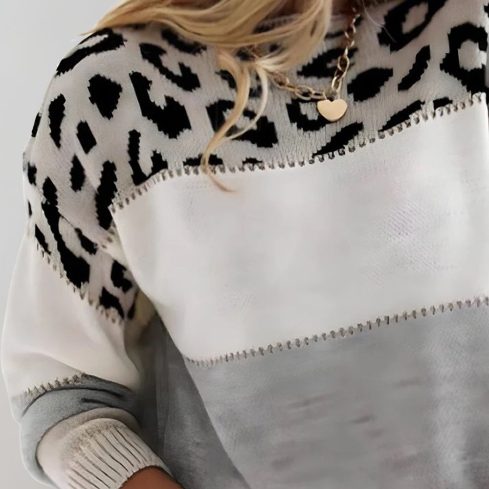 | Leopard Accent Knit Sweater