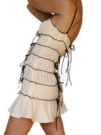 Ruched Bow Front Spaghetti Strap Tiered Bodycon Mini Dress